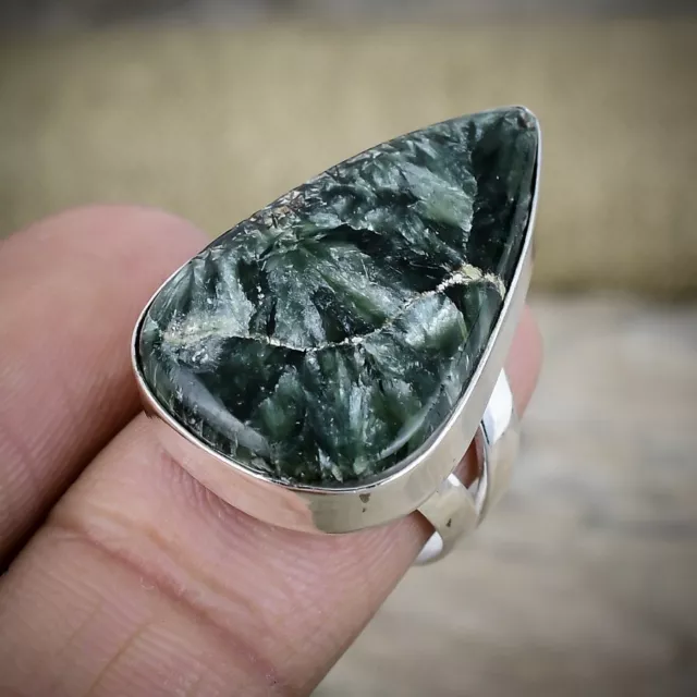 Seraphinite Gemstone Handmade 925 Sterling Silver Promise Ring Birthday's Gift