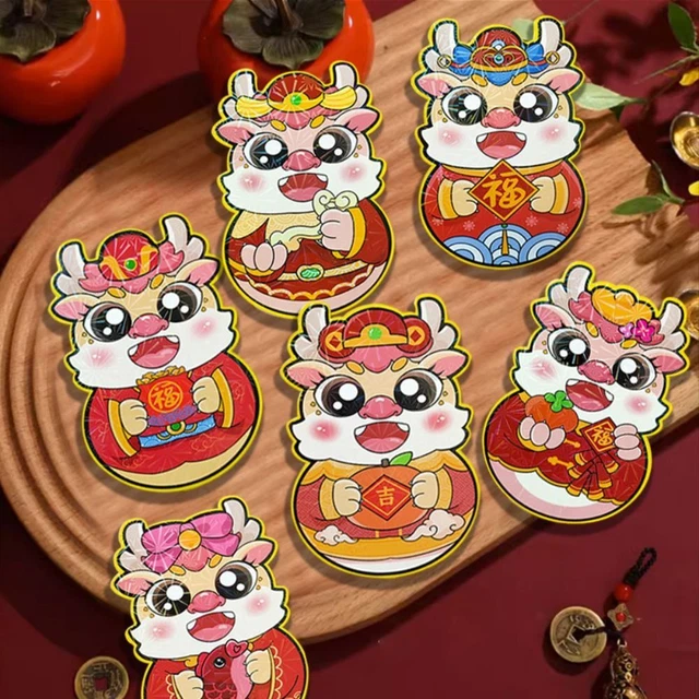 6PCS/SET 2024 Red Envelopes Chinese Dragon Year Money Envelopes