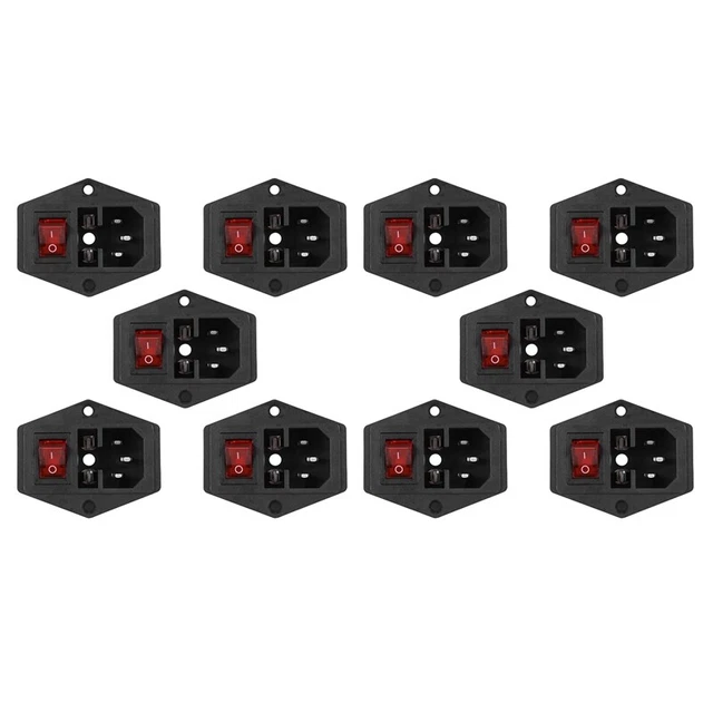 10X 3 Pin IEC320 C14 Inlet Module Plug Fuse Switch Male  Socket 10A 250V N3N9