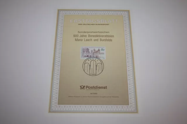 Bund ETB/Ersttagsblatt + Nr. 14/1993 - 900 Jahre Benediktinerabteien Maria Laach