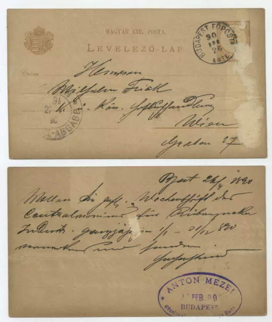 87888 - Ganzsache - Postkarte - Budapest 26.4.1890 nach Wien