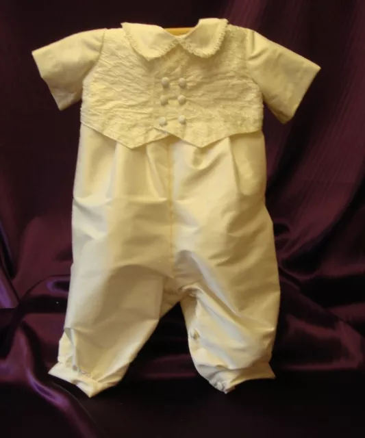 Handmade `LOGAN` 100% Silk Dupion Christening Romper Suit