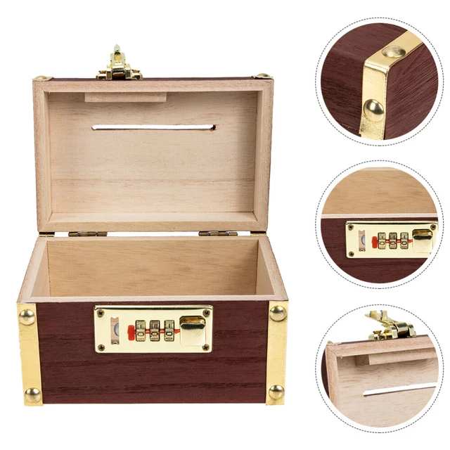 Caja de monedas código de seguridad de madera caja del tesoro pirata vintage alcancía tesoro bo