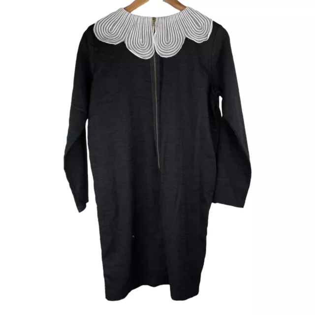 SOIM Wide Scallop Lace Collar Mini Dress Long Sleeve School Retro Black Women XS 2