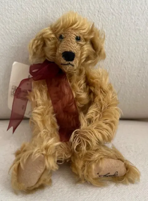 Boassy Jointed Mohair Teddy Bear Ethan Plush Stuffed Animal Red Bow W/ Tag 8"