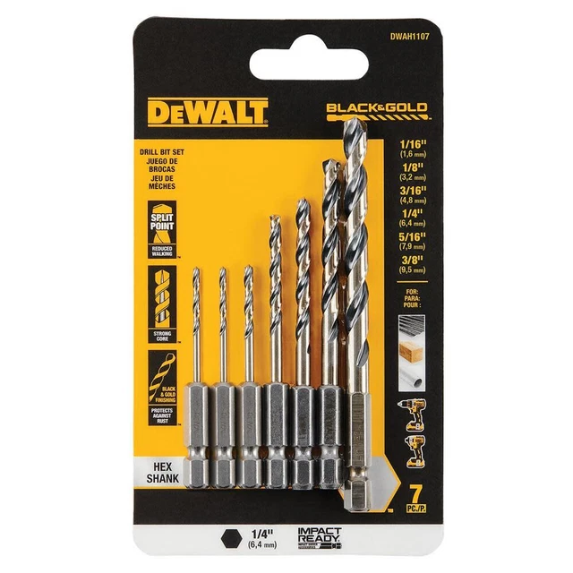 Dewalt Black & Gold Impact Ready Metal Drill Bit Set 7Pc