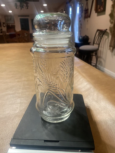 1982 Vintage Planters Mr Peanut Glass Jar W Lid Wheat Pattern Anchor Hocking.