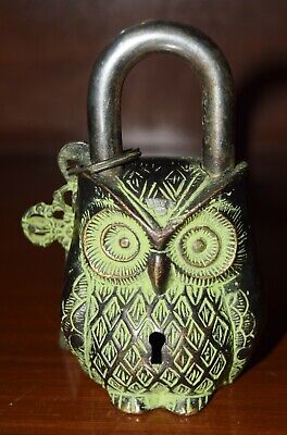 Green Owl Shape Door Padlock Solid Brass Victorian Style Heavy Door Lock MJ24 2