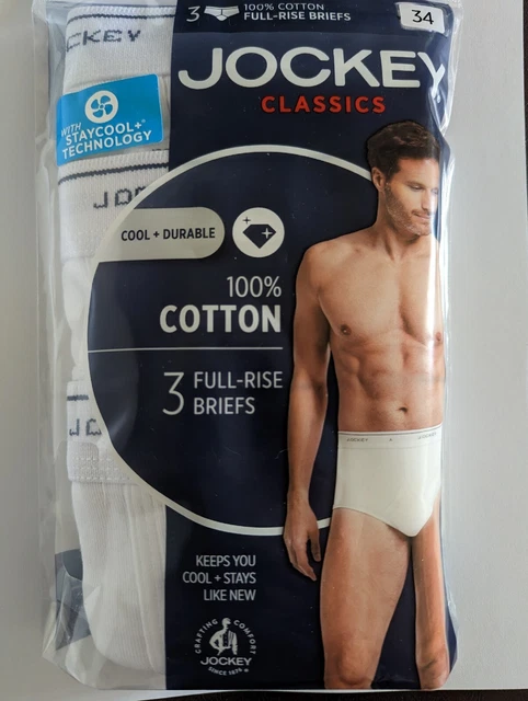 Jockey Classic Full Rise Briefs Three Pack Men's Size 34 White New