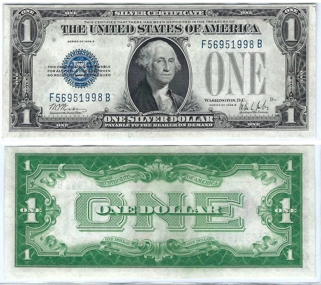 1928 B $1 One Dollar Silver Certificate Funny Back FR 1602 Uncirculated