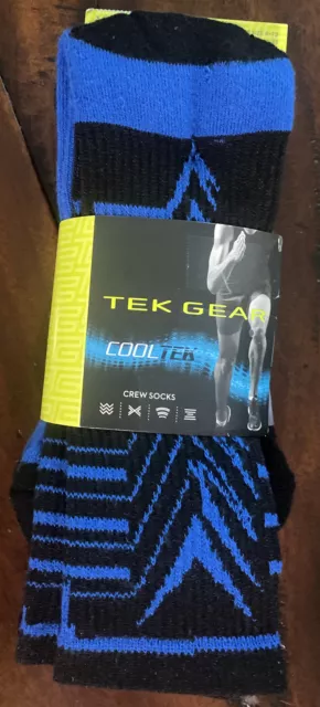 3 PAIR-PACK TEK GEAR COOL TEK SOCKS MEN'S BLACK And Blue SIZE 10-13