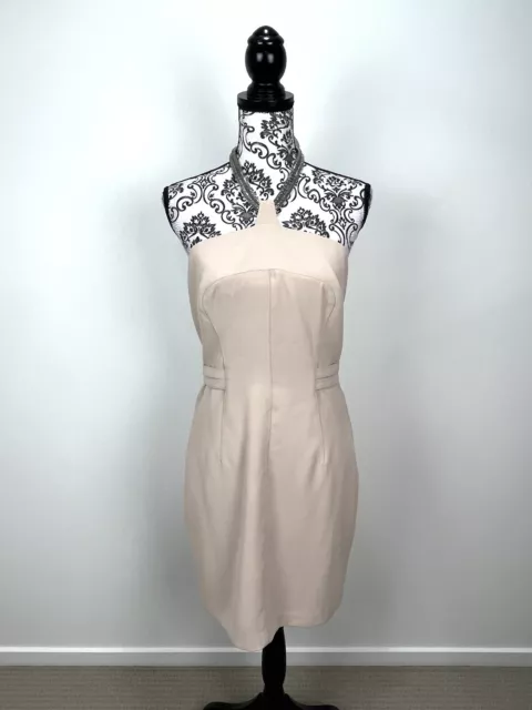 NEW Ted Baker London Dress Taupe Halter Chain Pencil Midi Party Cocktail 3 12