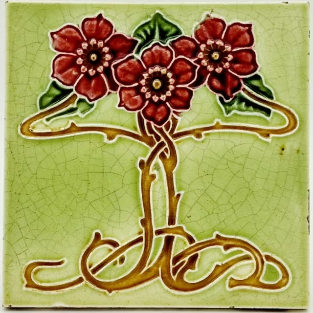 Art Nouveau Fireplace Majolica Tile Floral Design C1905 RARE