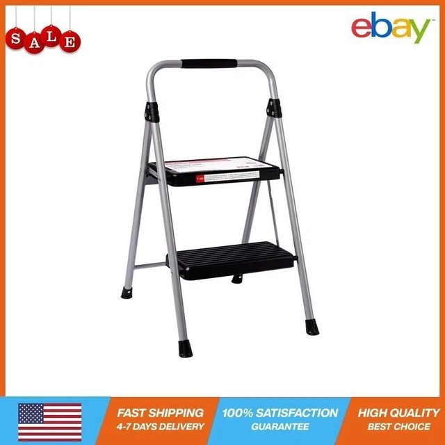 2 Step Ladder Stool Safety Anti Slip Rubber Mat Tread Steel Folding Frame DIY