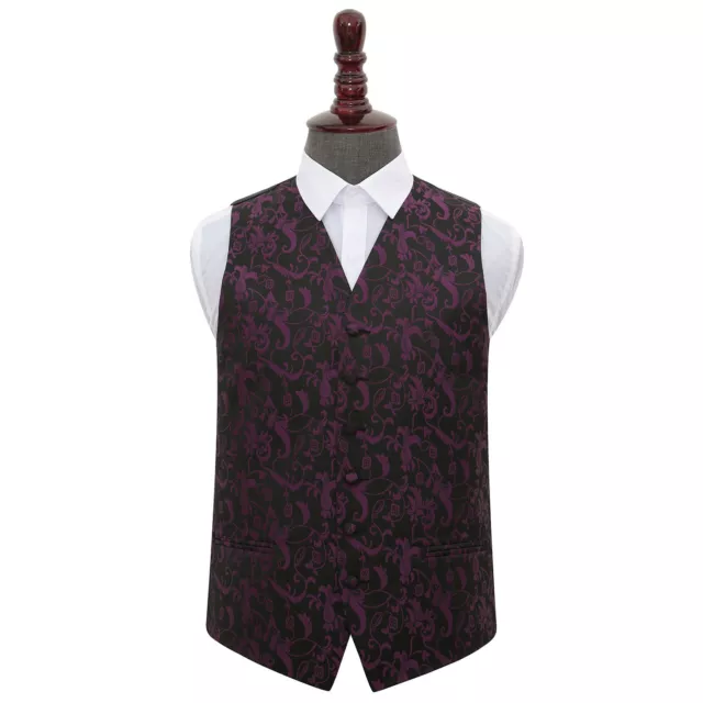 Black & Purple Mens Waistcoat Woven Floral Wedding Tuxedo Vest All Sizes by DQT