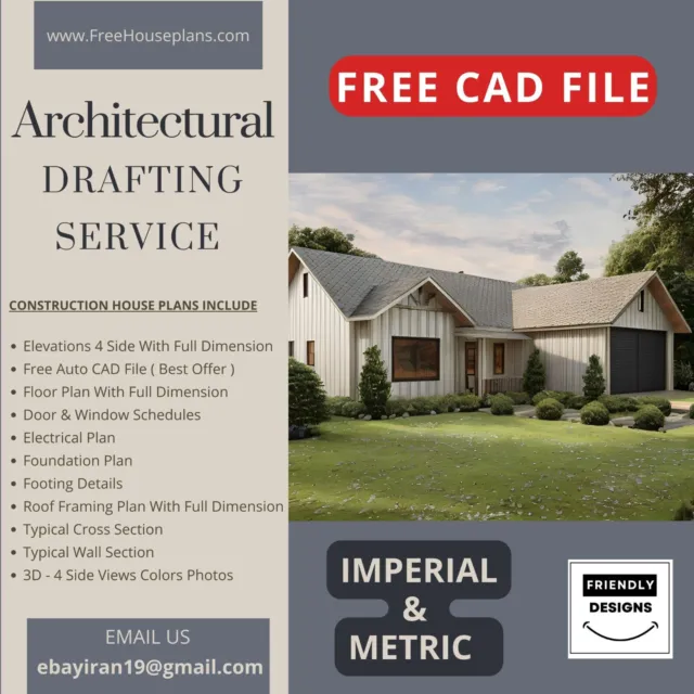 Custom Modern House Plan Service with Free Oragnal CAD File 3
