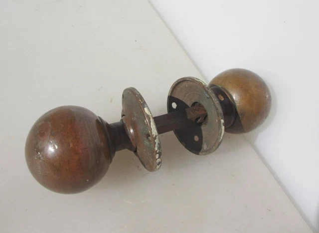 Antique Brass Door Knobs Handles Plates Vintage Old
