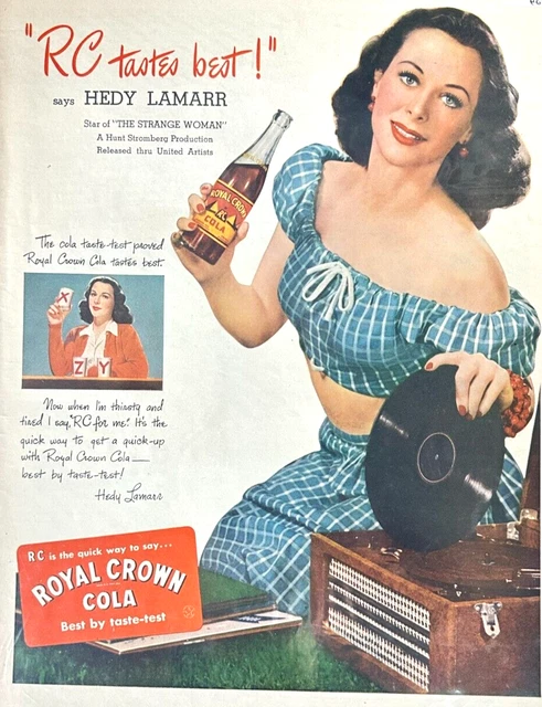 Vintage RC COLA Hedy Lamaar Best By Taste Test  1946 Magazine Print Ad BF79