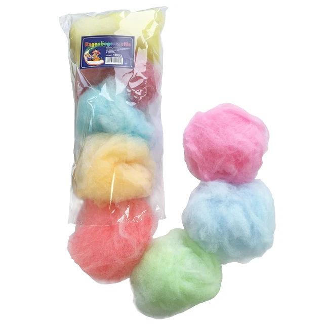 REGENBOGEN-WATTE, Colorwatte, Farbwatte, Bastelwatte bunt  farbig gemischt 100g.