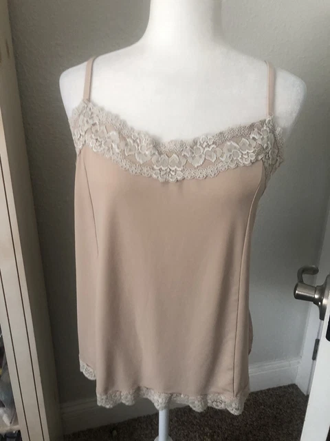 LANE BRYANT Beige 18-20 XL CAMI Slip Top Stretch Camisole White Lace Romantic 1