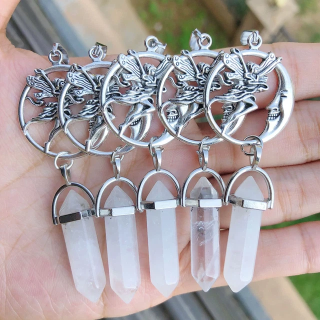 5pcs Rock Quartz Stone Pendants Moon Goddess Chakra Reiki Healing Amulet Point