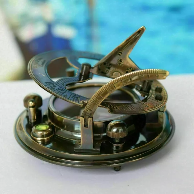 Antiker Vintage-Sonnenuhr-Kompass aus Messing, 8,9 cm, rund, nautisches...