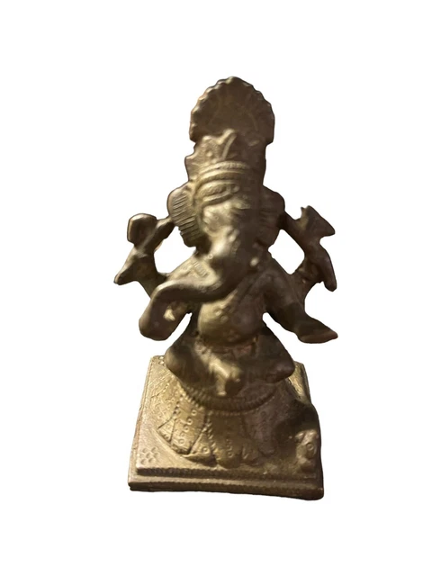 Vintage Old Hand Crafted Solid Casted Brass Elephant God Ganesha Figure 3 inch