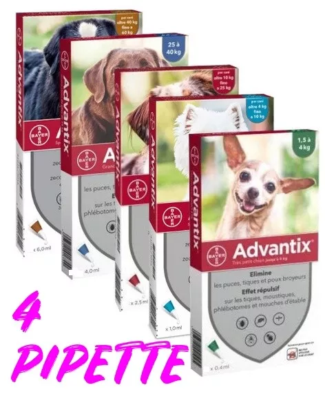 Advantix Bayer - 4 pipette per cani da 0-4 / 4-10 / 10-25 / oltre 25 kg