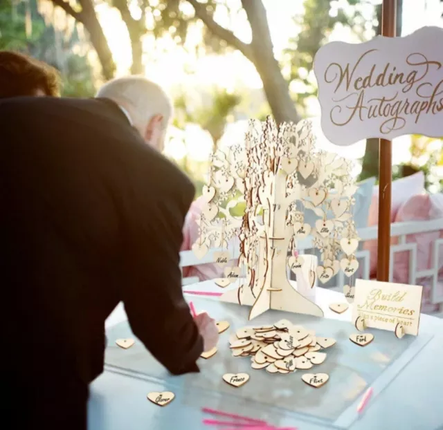 Libro de invitados de boda, decoración rústica de corazón/árbol, señal de corazón 3