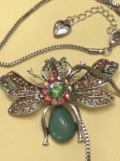 Betsey Johnson Green Enamel Crystal Insect Bug Bee Pendant Necklace NWT