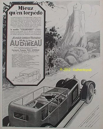 Paul Audineau Torpedo Skyouvert Chateau Body Advertisement 1927 Warn Ad