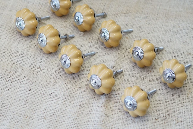 10 Yellow Ceramic Drawer Door Knob Pulls Handle Cabinet Knobs Dresser Hardware
