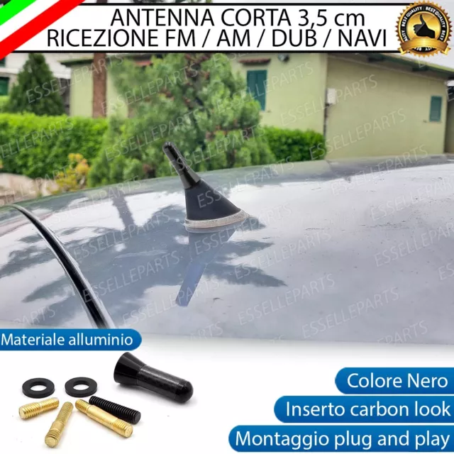 Antenna Corta 3,5 Cm Nero Finitura Carbonio Per Peugeot 407 Radio Am-Fm-Dab-Navi