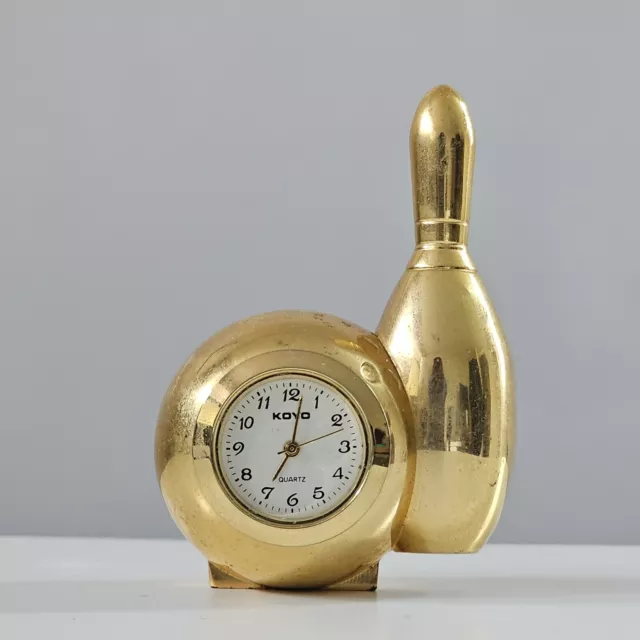 Miniature 7x5cm Quartz Brass Bowling Ball and Pin Clock KOYO