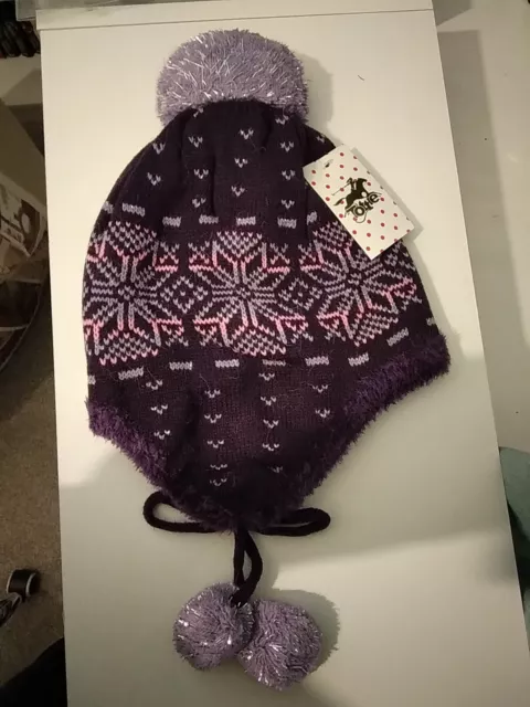 Tottie Nevis Hat with Ear Warmers, Colour Dk Purple with Snowflake Design, Adult