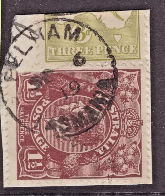 Tasmania nice PELHAM 1919 postmark on KGV piece rated 2R by Hardinge