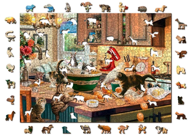 Jigsaw Wooden Puzzles 1000 +10 Piece  For Adults - Kitten Kitchen Capers