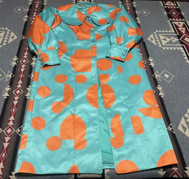 Vtg 70s 80s Trench Coat Womens Blue Orange Miami Dolphins Colors Long Costume HC Vtg 70s 80s Trench Coat Womens Blue Orange Miami Dolphins Colors Long Costume HC