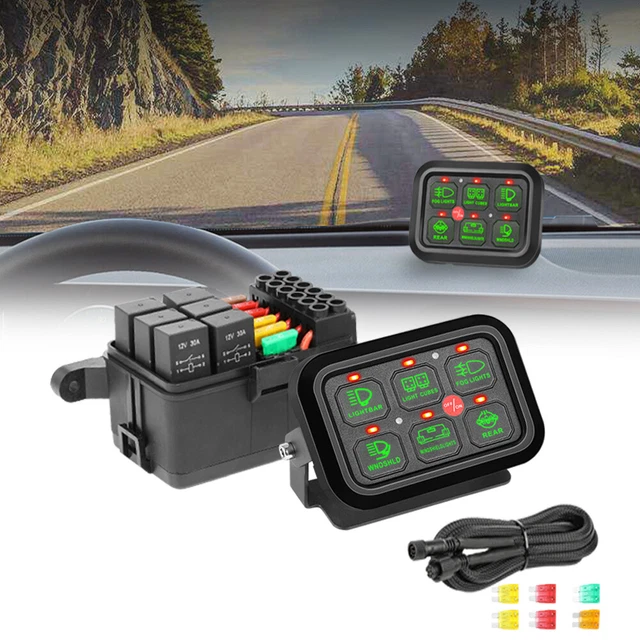 6 GANG SWITCH Panel Circuit Control Box ON/OFF Dimmable LED Light Bar ...