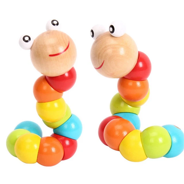 Kids Cute Worm Puzzle Educational Wooden Toys Baby Flexible Training Fingers Toy