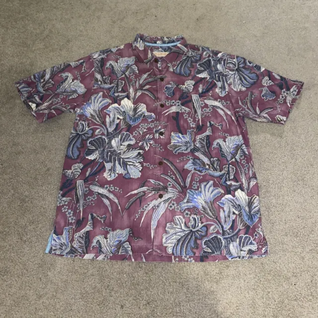 Tommy Bahama Shirt Men's Large 100% Silk Button Up Camp Shirt Hawaiian Floral
