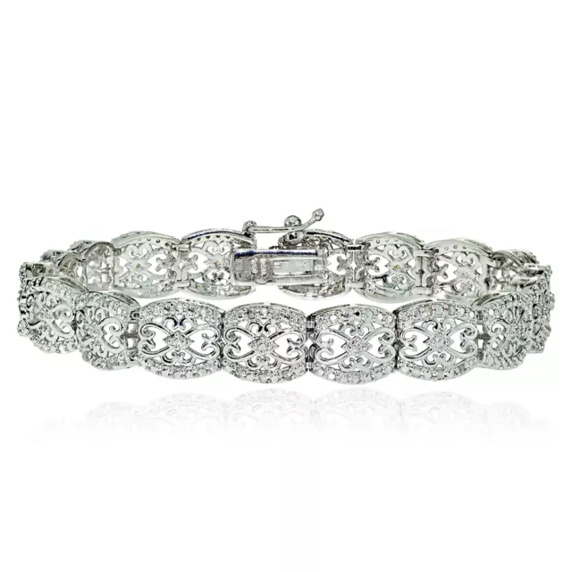 0.25ct Natural Diamond Filigree Bracelet in Gold, Rose or Silver Plated Brass