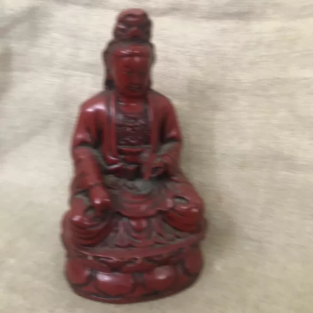 Red  Ebony Carving Sitting  Buddha Feng Shui  Buddhism Statue VTG 2