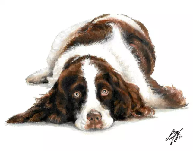 ✤ Original Oil Portrait Painting ENGLISH SPRINGER SPANIEL Artist Signed Dog Art