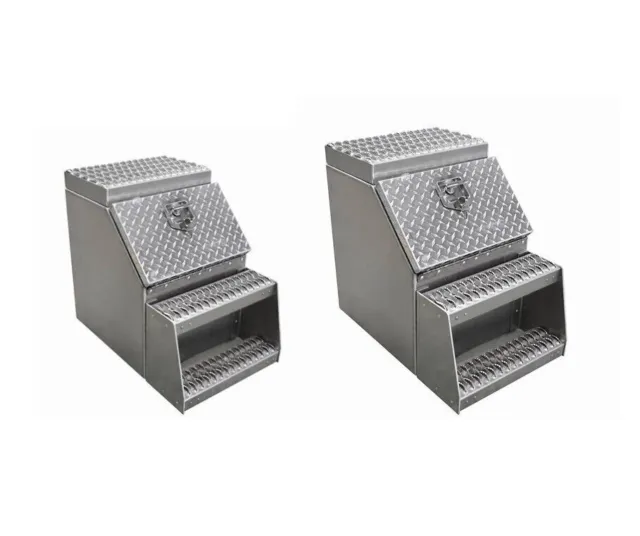 2PC 18" Inch Aluminum Step Saddle/Toolbox Box with Lock 2 Key Semi Truck Storage