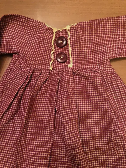 Mary Lambeth made Wine Burgundy  doll dress for primitive unfinished