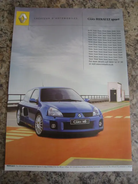 Clio V6 Renault Sport Car Createur D'automobiles Advert A4 Size File 15