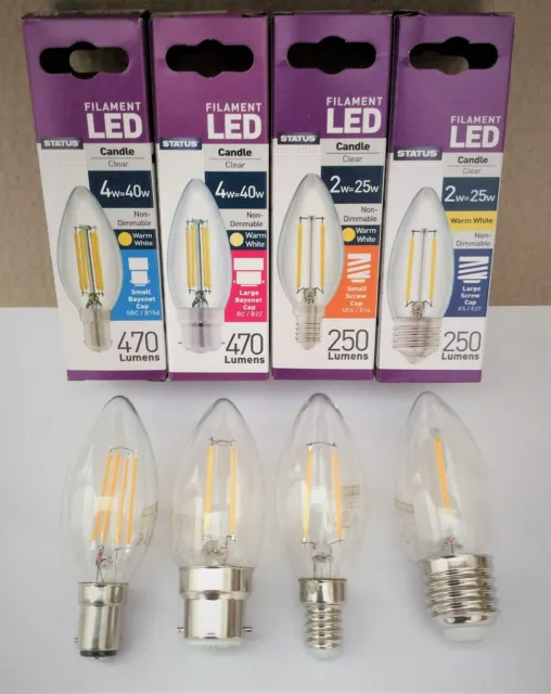 Clear Candle Light Bulbs 2w/25w , 4w/40w LED B22 E14 B15 E27 Warm White Lamps