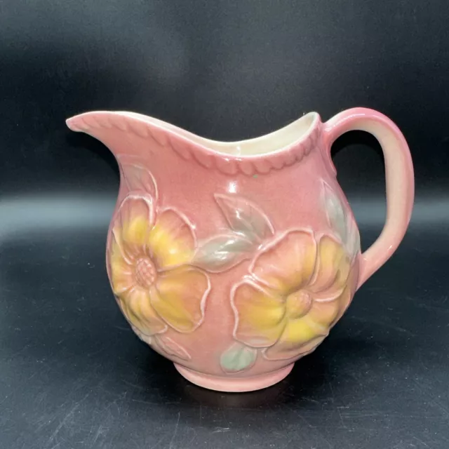 Vintage HULL Pottery Sunglow Pink Floral Pitcher Circa 1950 Pattern #52 24oz