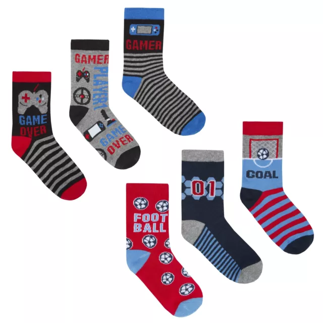 Boys 3 Pack of Novelty Hobby Design Socks Gaming Football Kids Cothing